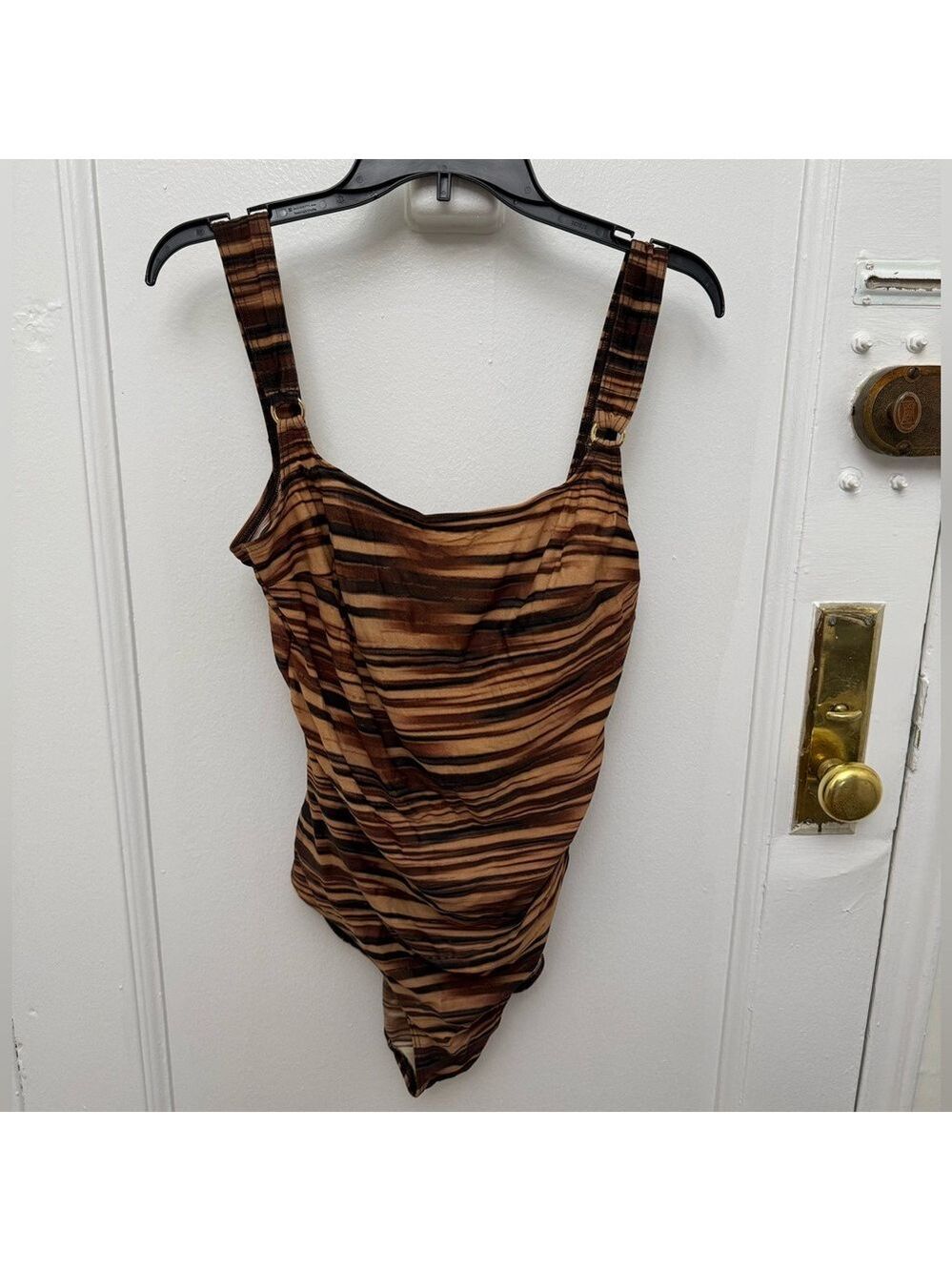 Christina One Piece Swimsuit Bathing Suit Striped Brown & Black Size 16